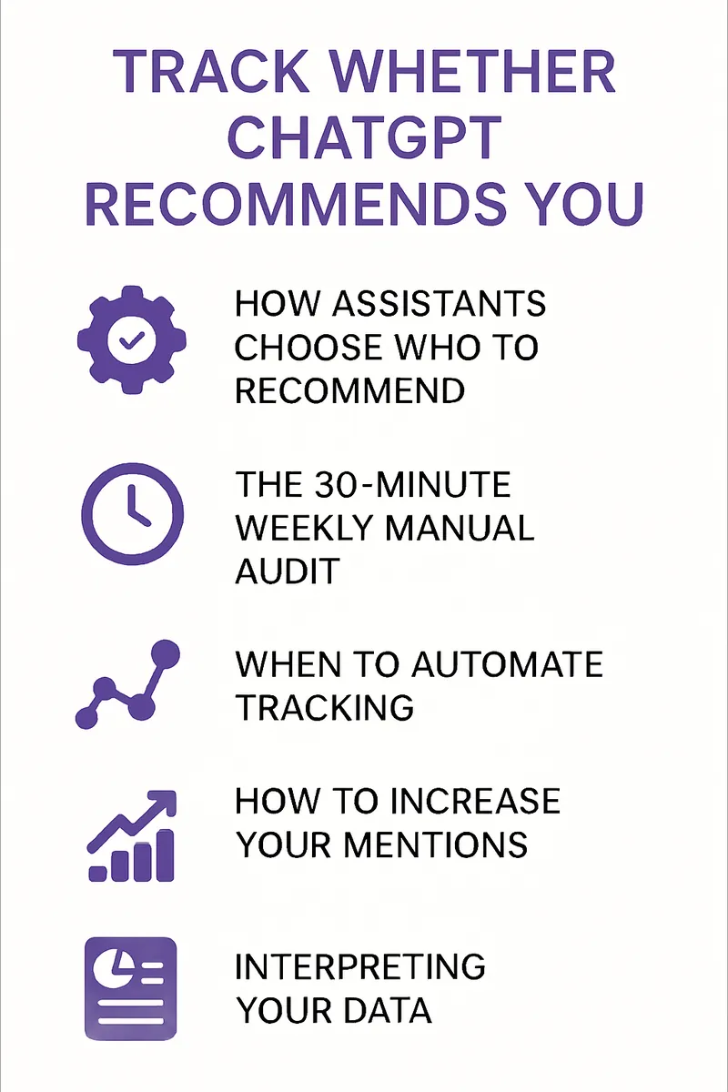 Infographic: how to track whether ChatGPT recommends your business, from manual audits to automated tracking